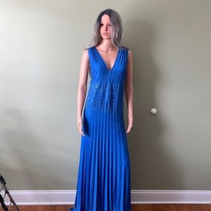 NWT St. John blue knit evening gown with tonal embellishments, 16